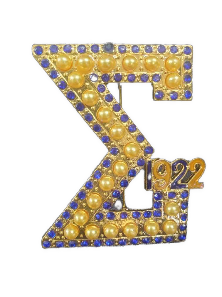 SGRHO Rhinestone Pearl Sigma Brooch