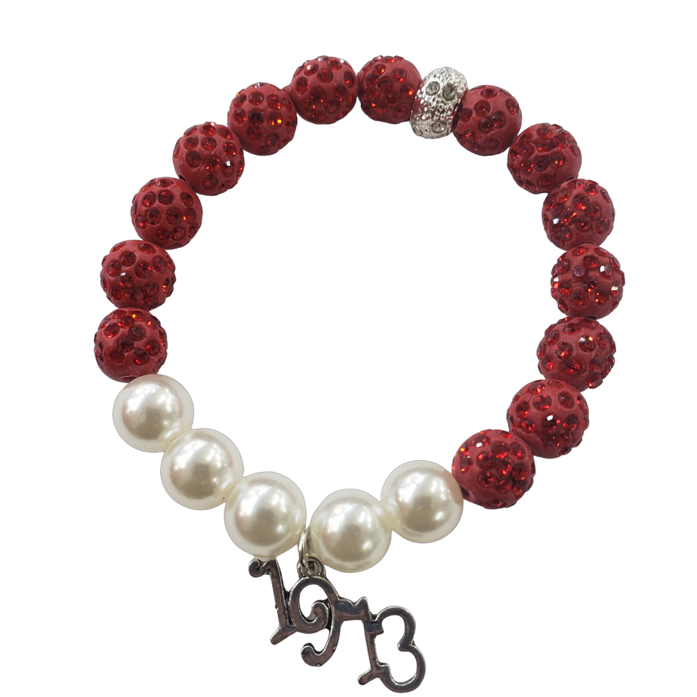 DST Red & White 1913 Beaded Bracelet