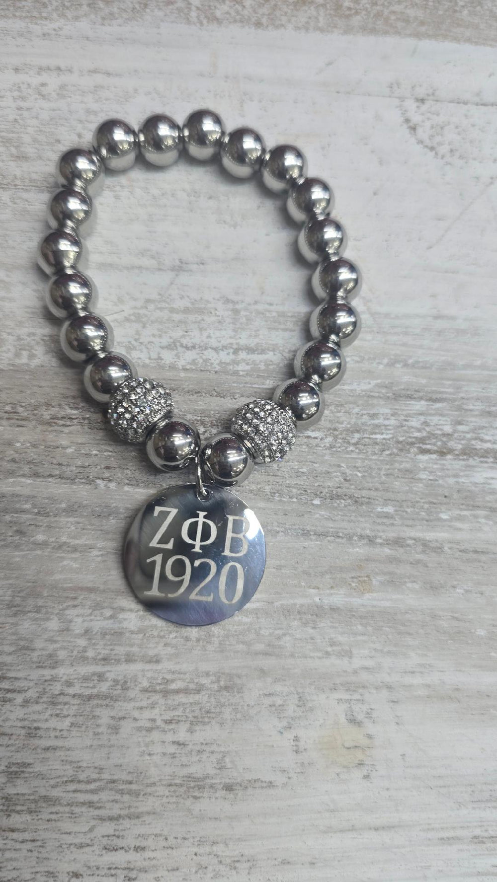 Zeta Silver Beaded Rhinestone Bracelet