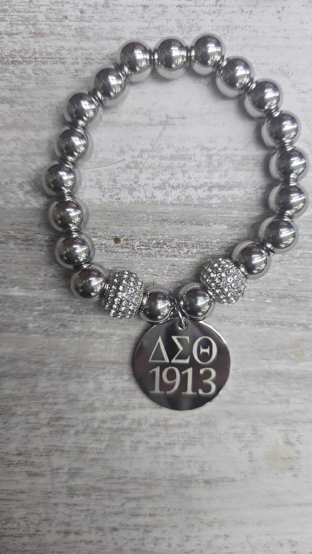 DST Silver Beaded Rhinestone Bracelet