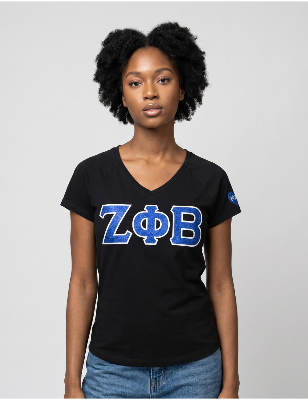 Zeta V-Neck Glitter Letters Tee