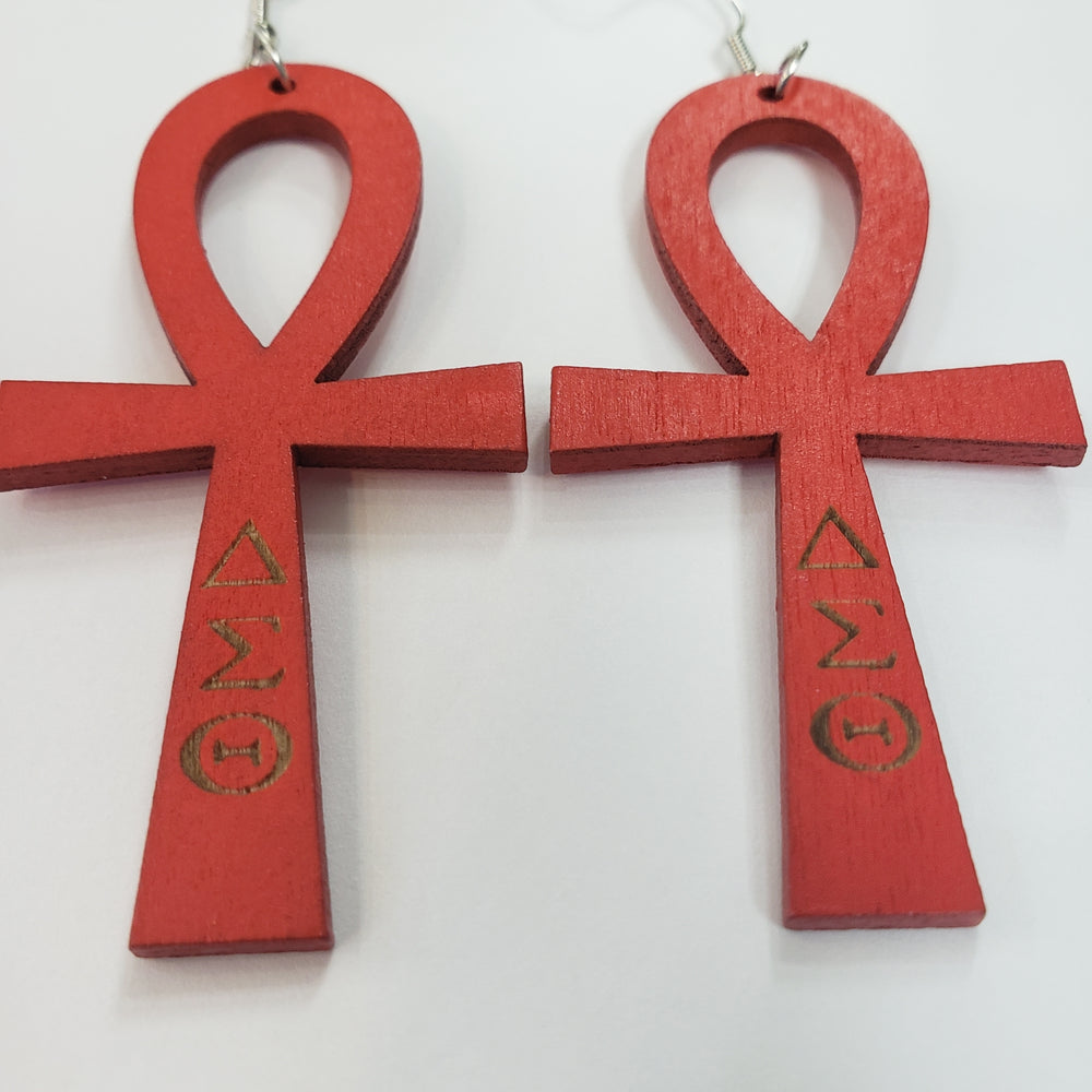 Wooden ankh earrings top