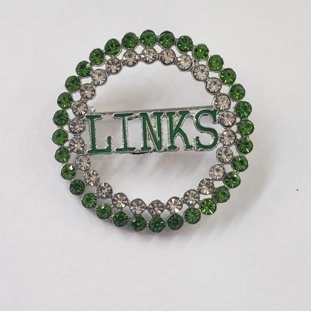 Links Round Rhinestone Brooch