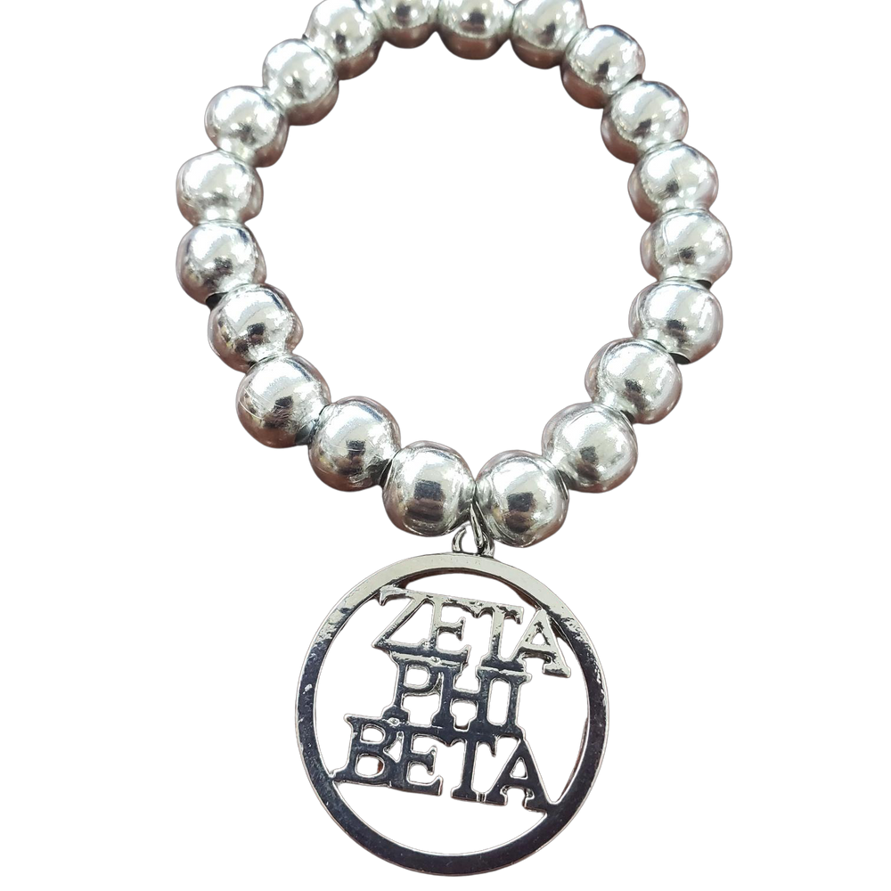 Zeta Round Silver Beaded Bracelet